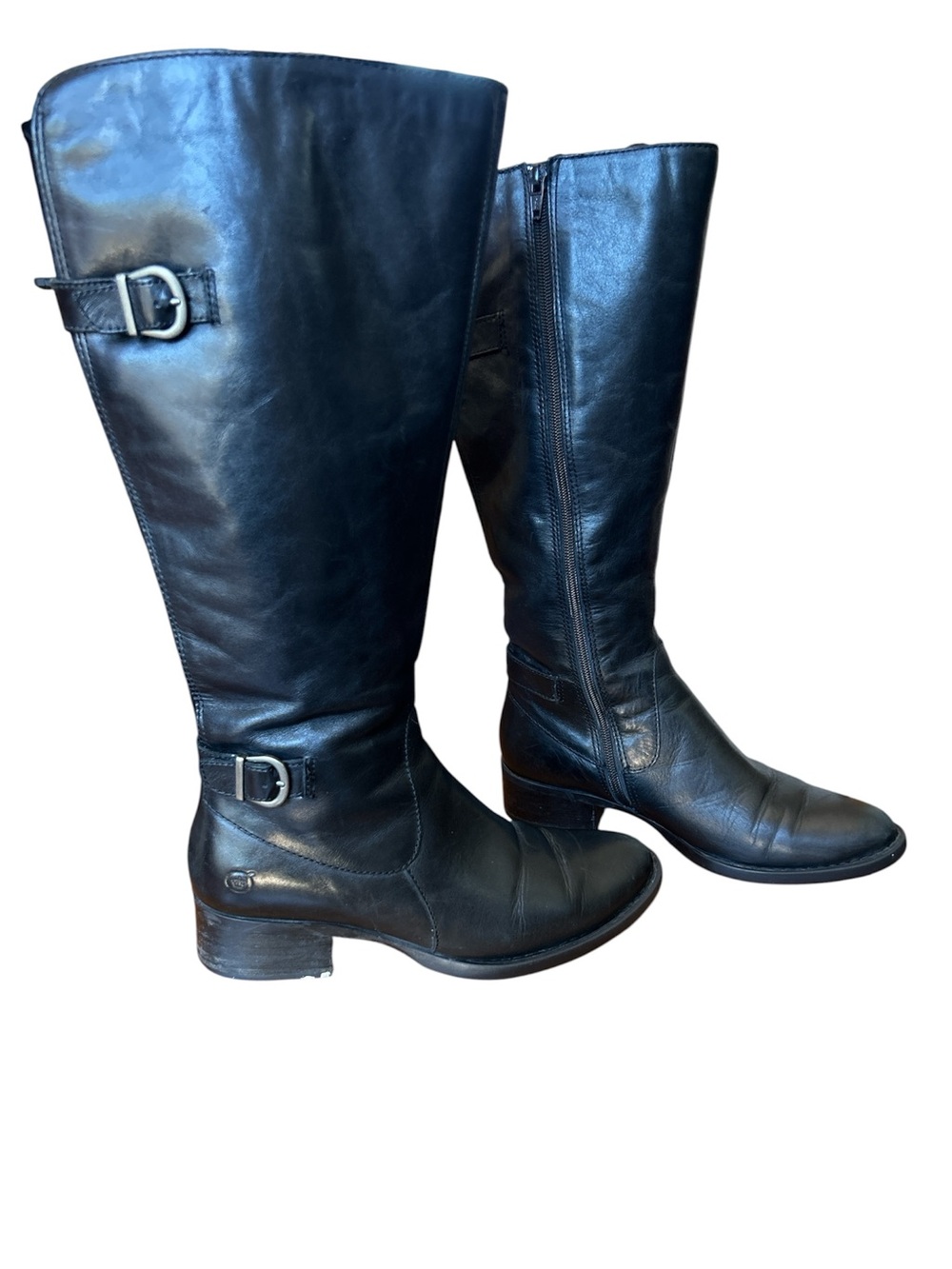Black Leather Knee-High Riding Boots